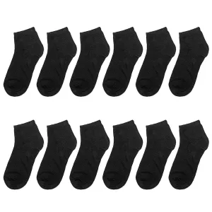 12-Pack Black Boy & Girl Kids Cotton Ankle Socks