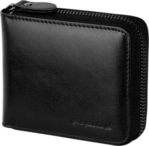 Admetus Men's Genuine Leather Short Zip-around Bifold Wallet