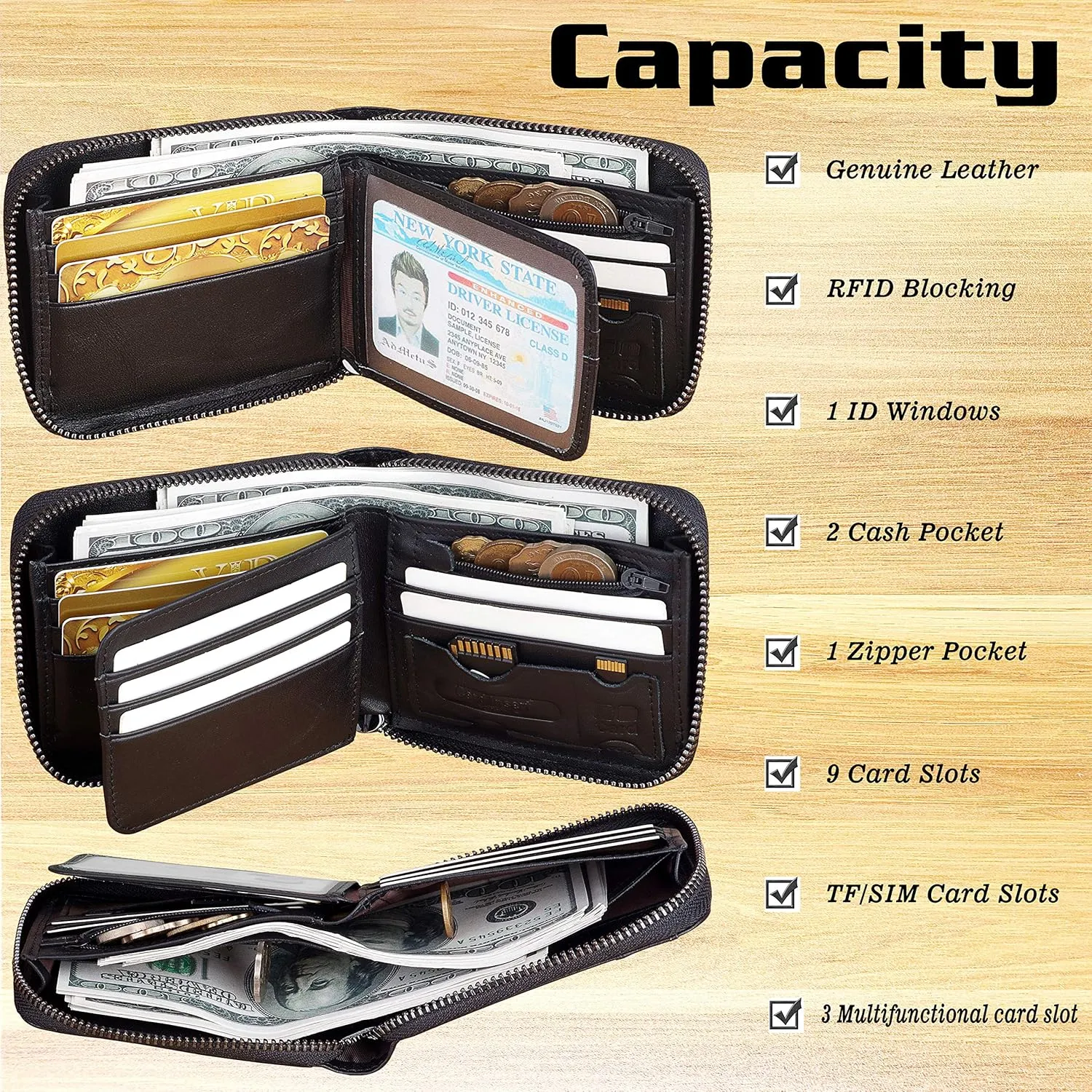 Admetus Men's Genuine Leather Short Zip-around Bifold Wallet