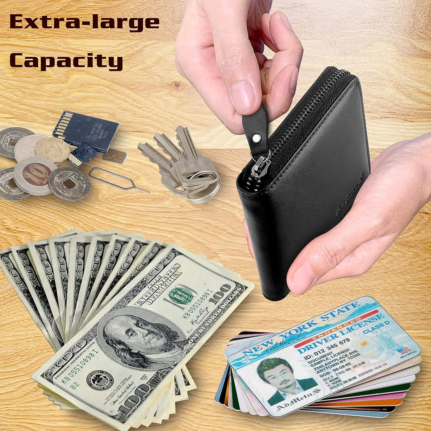 Admetus Men's Genuine Leather Short Zip-around Bifold Wallet