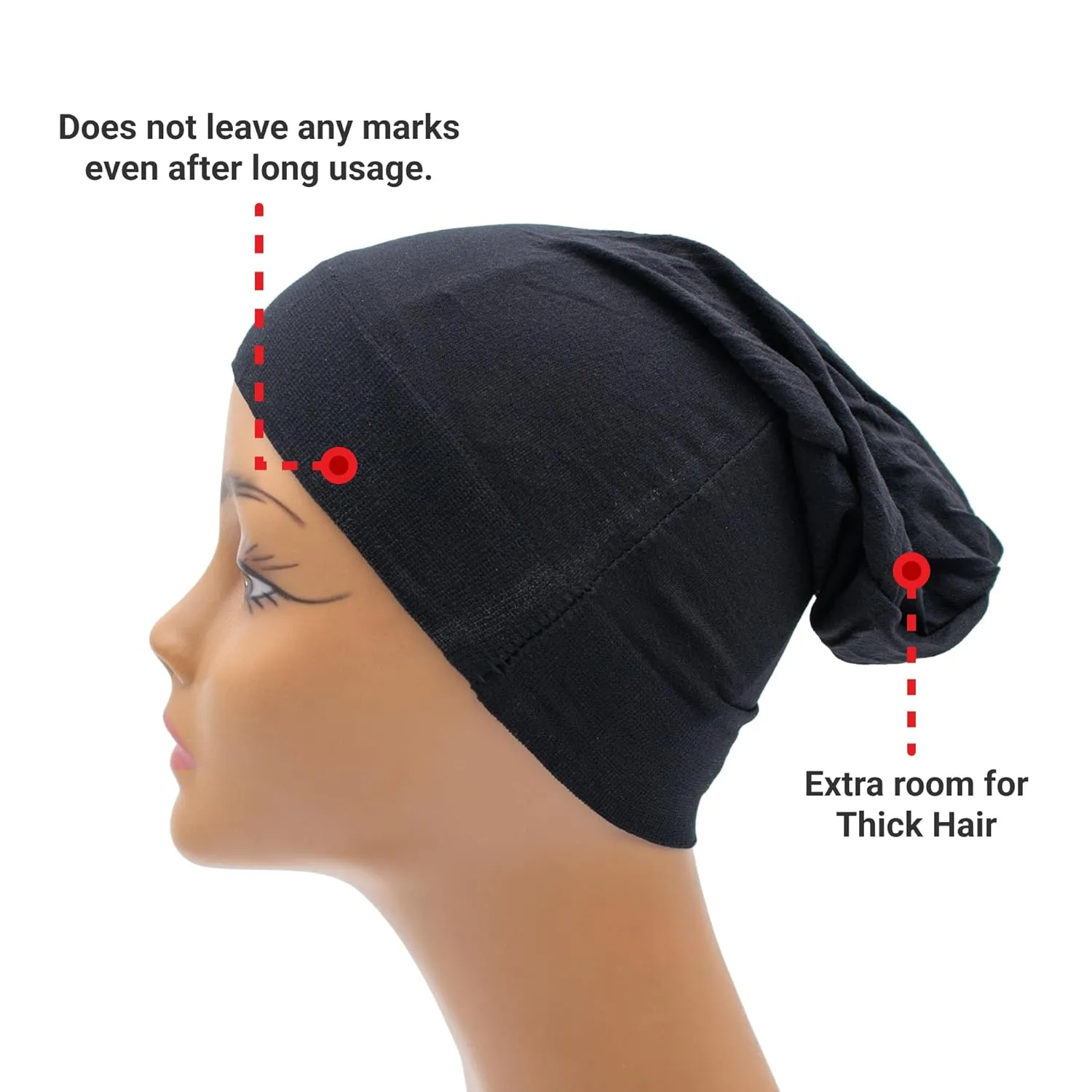 Beauty Town Unisex Sleeping Cap ?C Stretchable Soft Lightweight Night Headwear for Braids, Locs, and Dreads (Black)