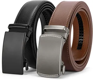 BOSTANTEN Ratchet Leather Belt For Men 2 Pack Dress and Casual with Adjustable Buckle, Trim to Fit