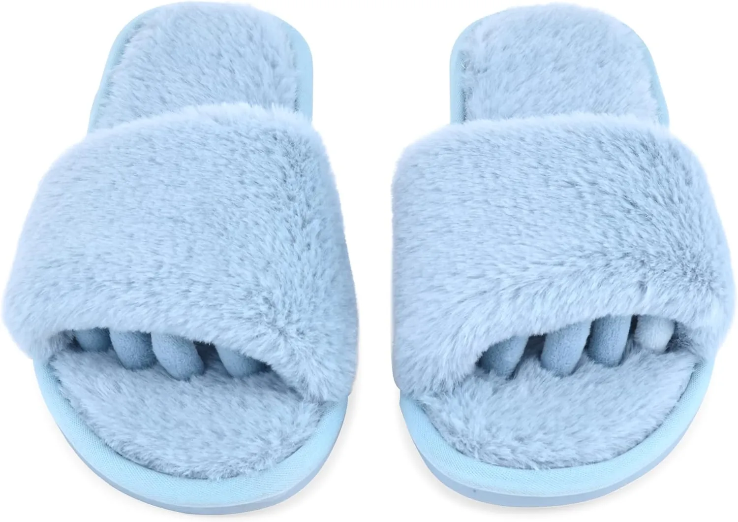 Fuzzy House Slippers for Women - Soft & Comfortable Womens Slippers with Open Toe Separators - Cute All Day Wear Casual Slip on Ladies Footwear for Indoor & Outdoor