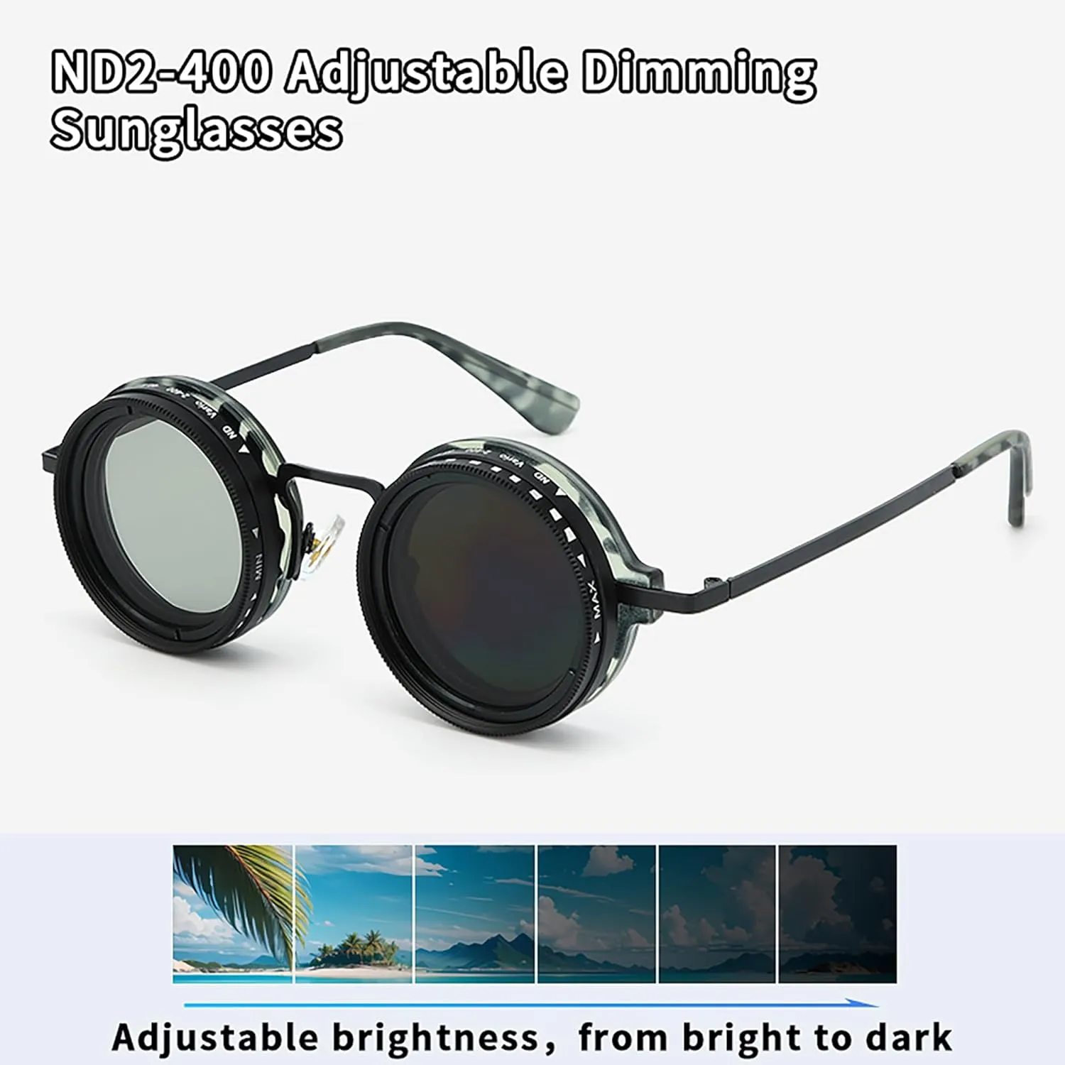 Hand Made Nd-400 9 Gears Round Polarized Adjustable Dimming Men Sunglasses women Filter Diving Fishing