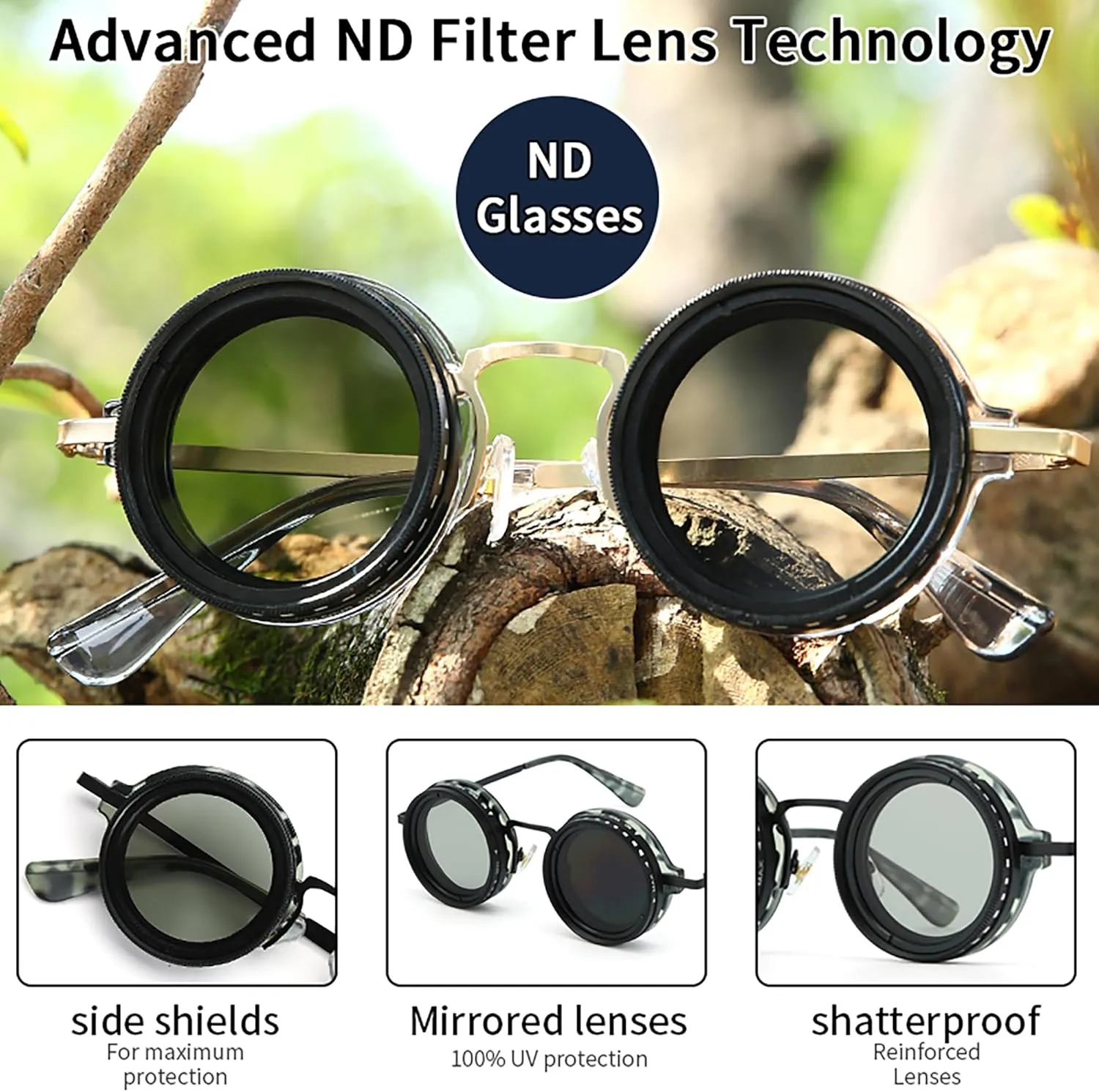Hand Made Nd-400 9 Gears Round Polarized Adjustable Dimming Men Sunglasses women Filter Diving Fishing