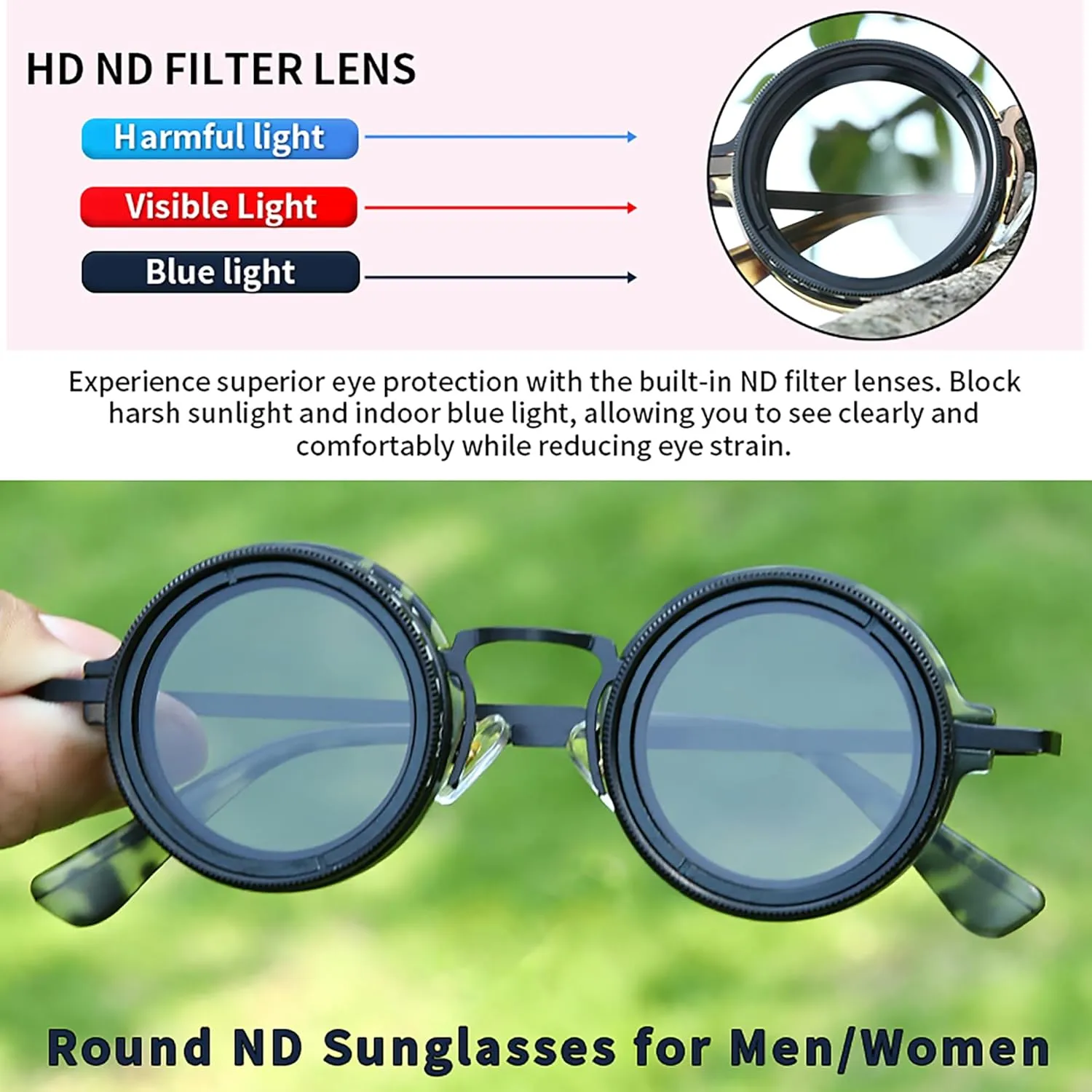 Hand Made Nd-400 9 Gears Round Polarized Adjustable Dimming Men Sunglasses women Filter Diving Fishing