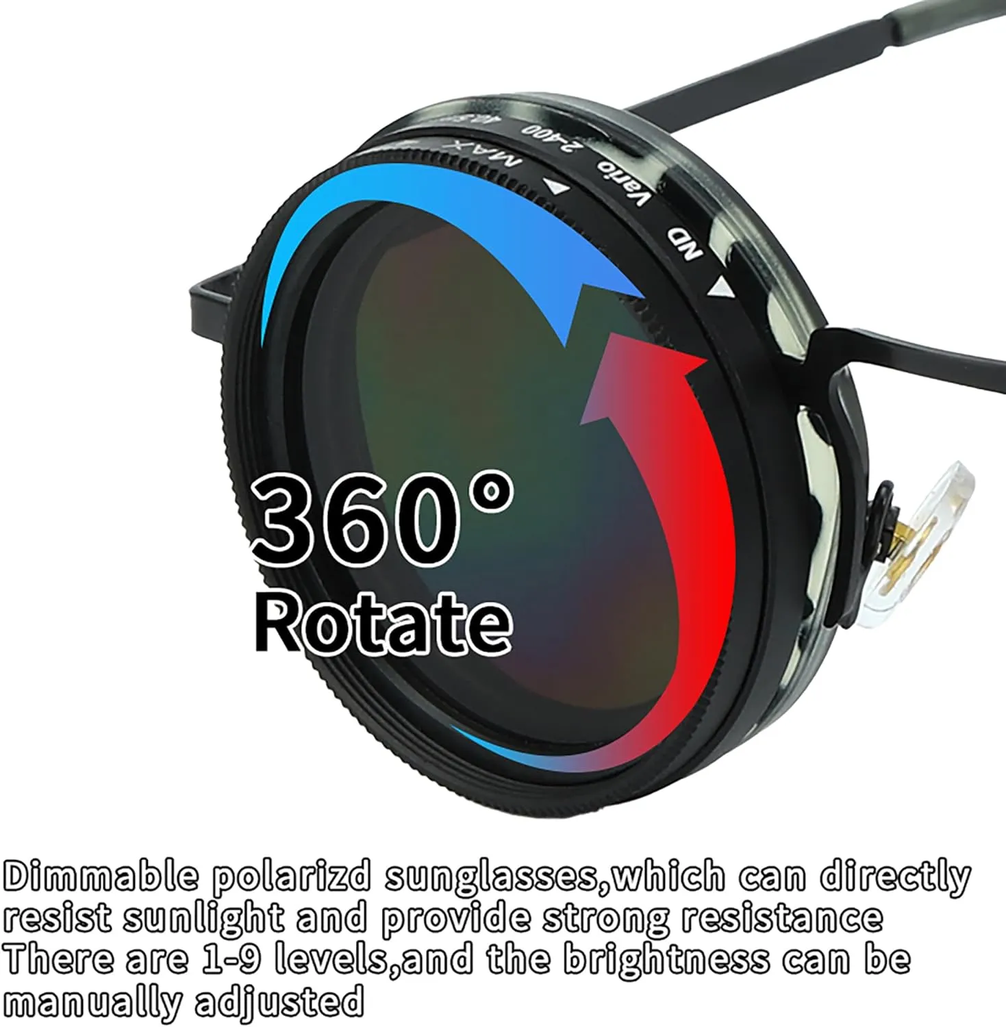 Hand Made Nd-400 9 Gears Round Polarized Adjustable Dimming Men Sunglasses women Filter Diving Fishing