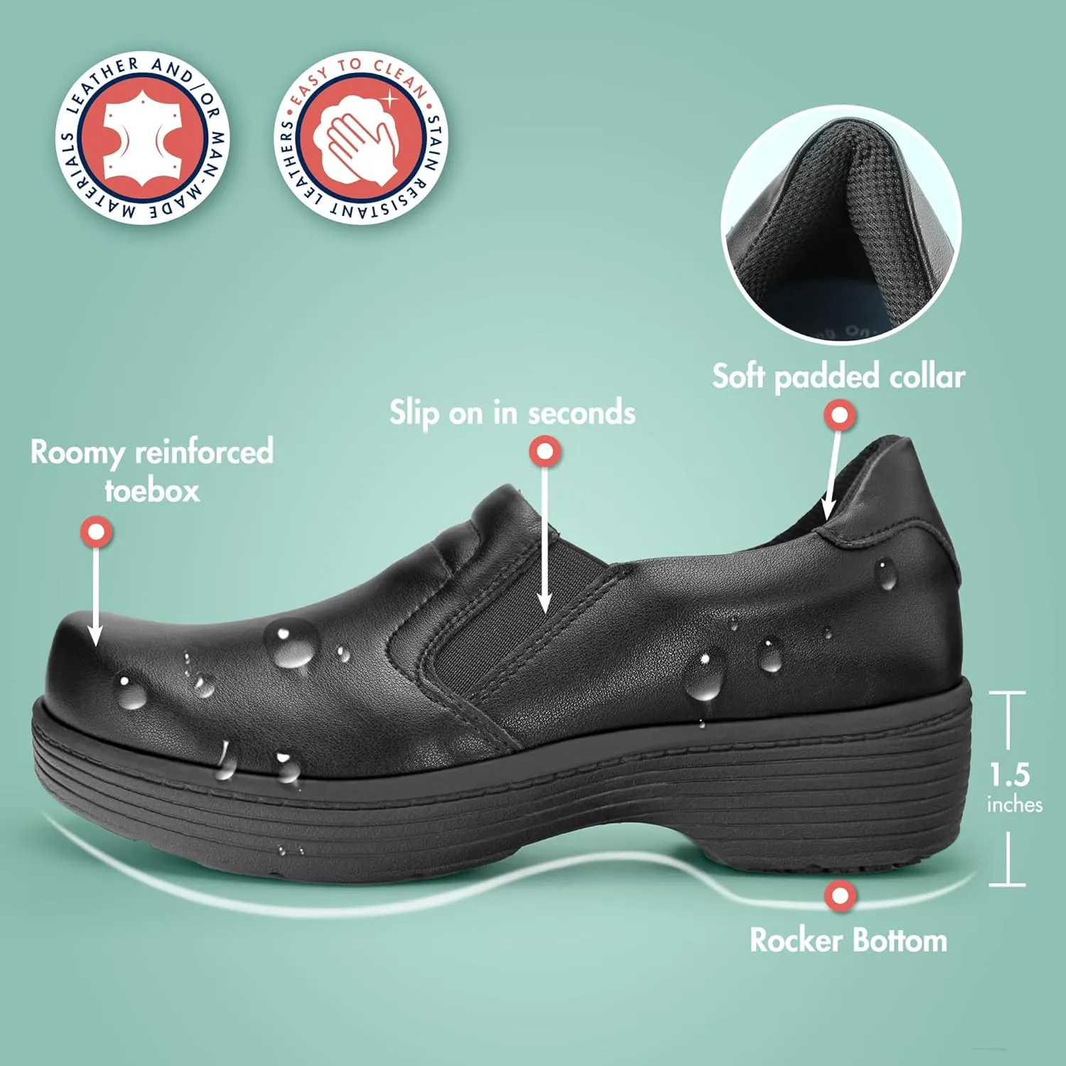 Hawkwell Pro Leather Nurse Clogs for Women Lightweight Slip Resistant Arch Support Healthcare Professional Nursing Shoes Work Clog
