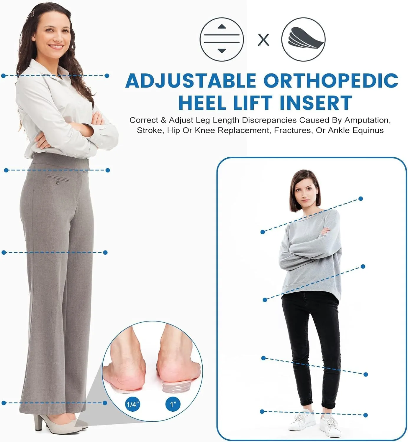 Heel Lift Inserts for Women Shoes - Kimihome Adjustable Gel Shoe Heels Insert Wedge for Women Uneven Legs Leg Length Discrepancies (3 Layers,Size L)