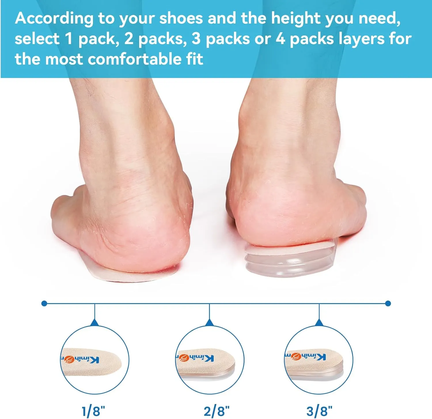 Heel Lift Inserts for Women Shoes - Kimihome Adjustable Gel Shoe Heels Insert Wedge for Women Uneven Legs Leg Length Discrepancies (3 Layers,Size L)