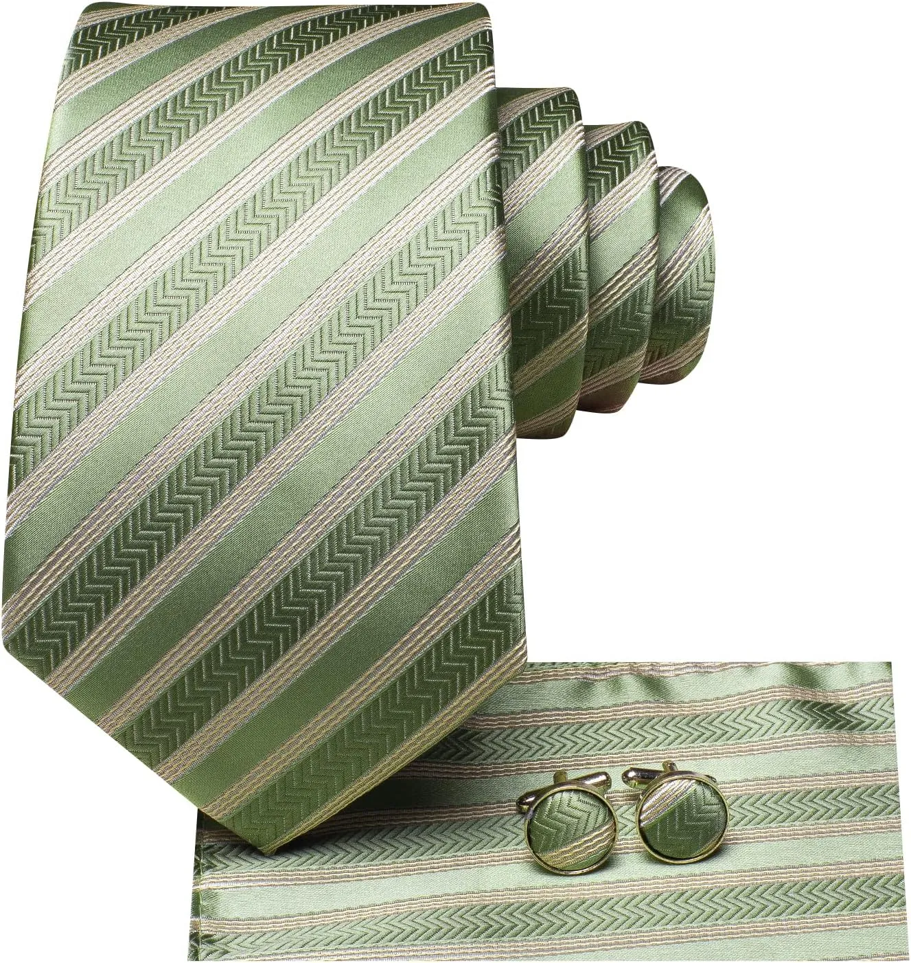 Hi-Tie Mens Tie Set Silk Striped Woven Necktie with Lapel Pin Pocket Square Cufflinks Set for Wedding Party