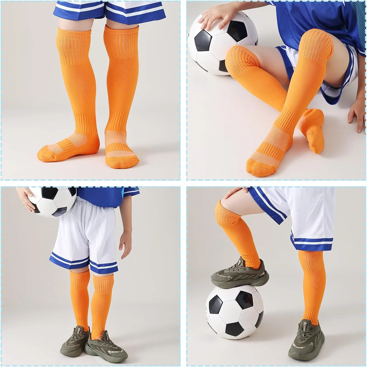 Kids Soccer Socks Baseball Socks with Cushioned Sole Knee High Socks for Youth Boys Girls 2 Pairs