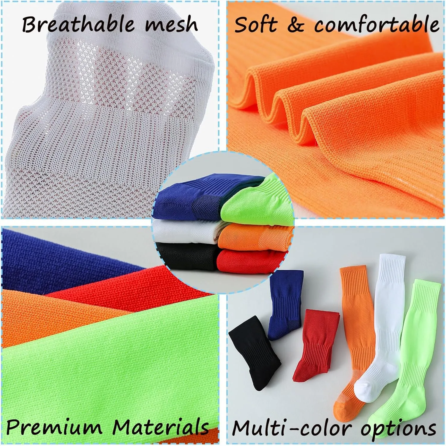 Kids Soccer Socks Baseball Socks with Cushioned Sole Knee High Socks for Youth Boys Girls 2 Pairs
