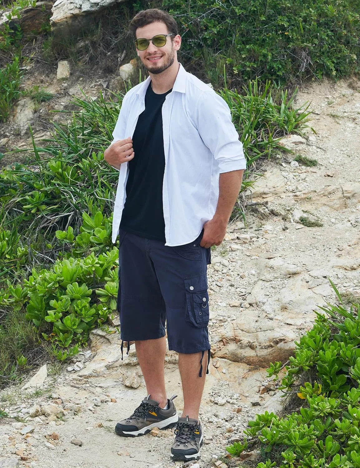 Mens Cargo Shorts with 8 Pockets Long Below Knee Length Relaxed Fit Casual Hiking Work Outdoor