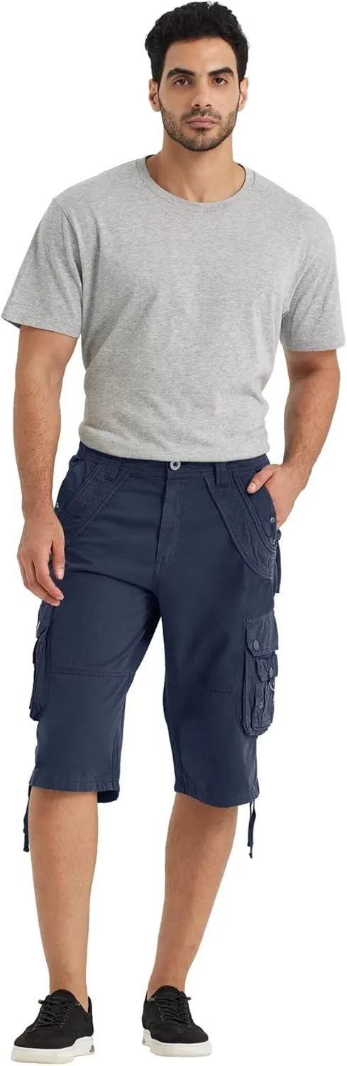 Mens Cargo Shorts with 8 Pockets Long Below Knee Length Relaxed Fit Casual Hiking Work Outdoor