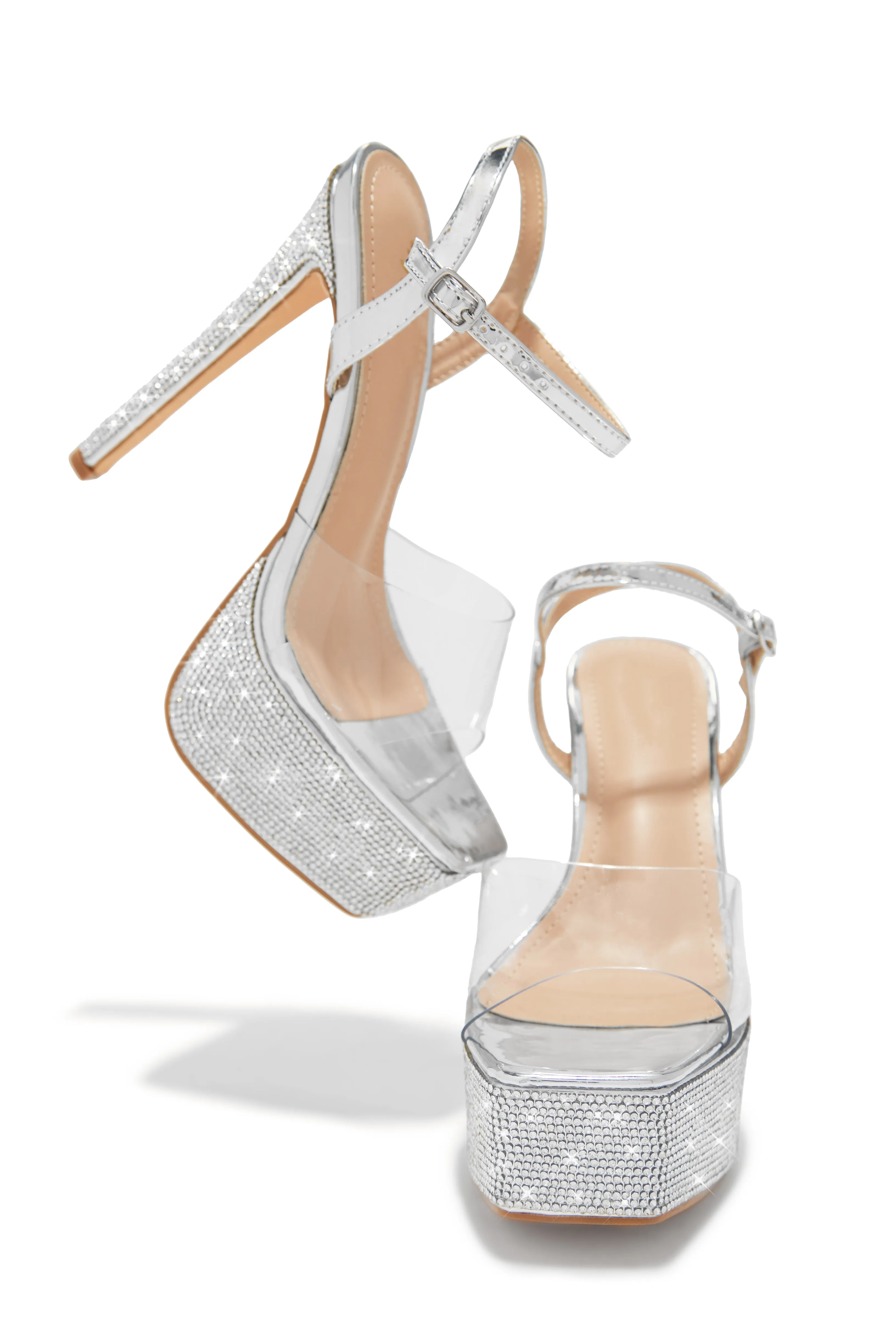 Party Ready Embellished Platform Heels - Silver