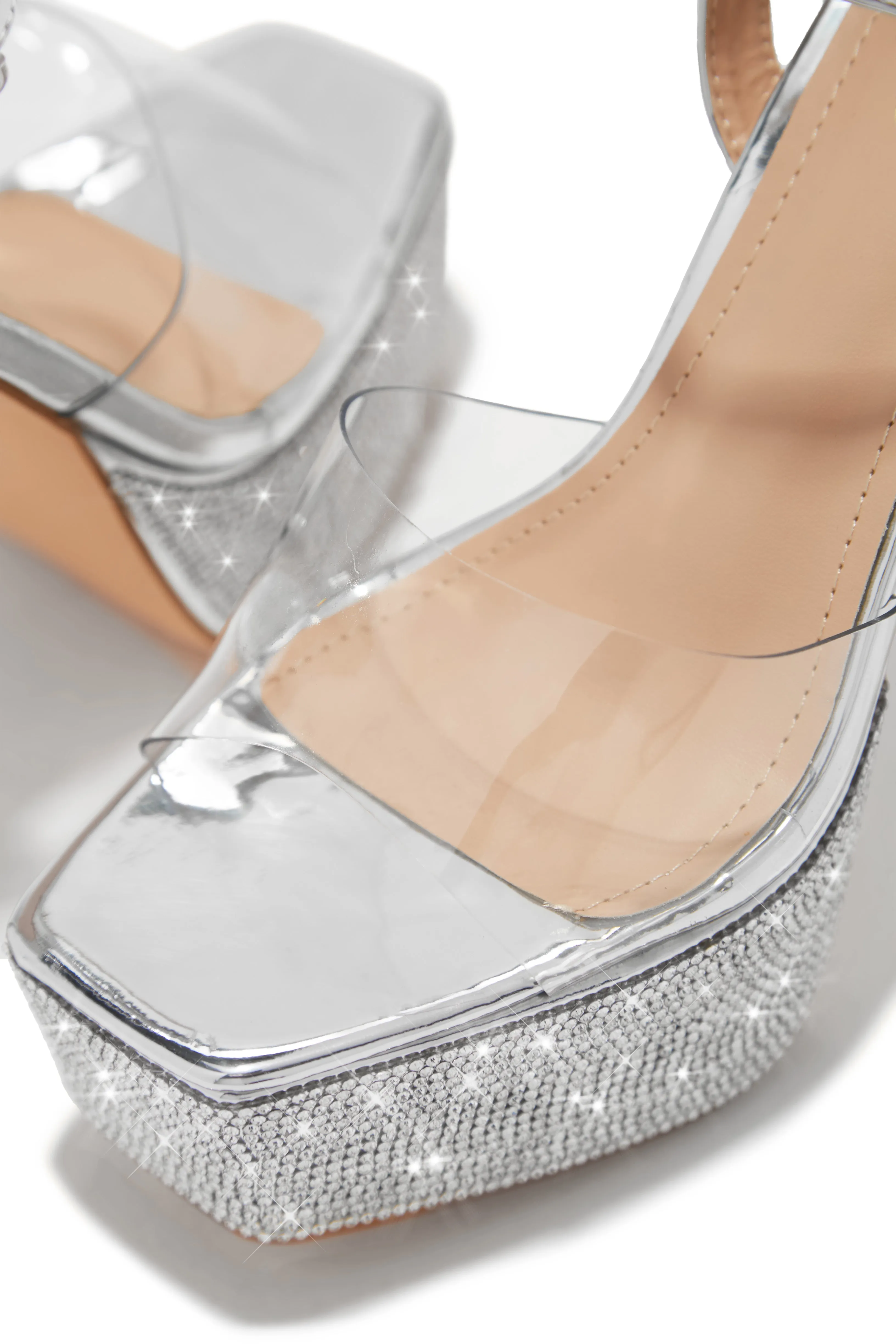 Party Ready Embellished Platform Heels - Silver