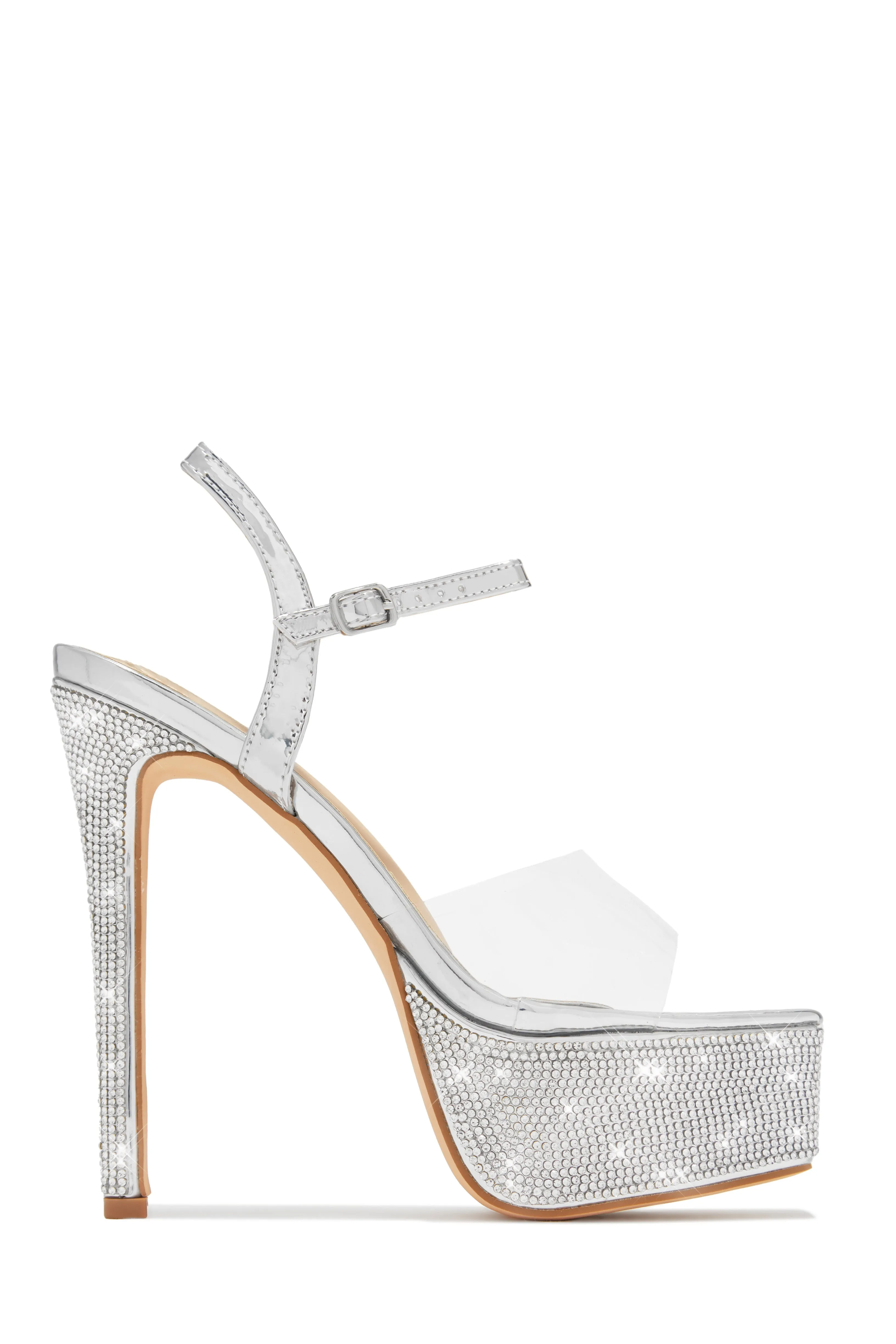 Party Ready Embellished Platform Heels - Silver