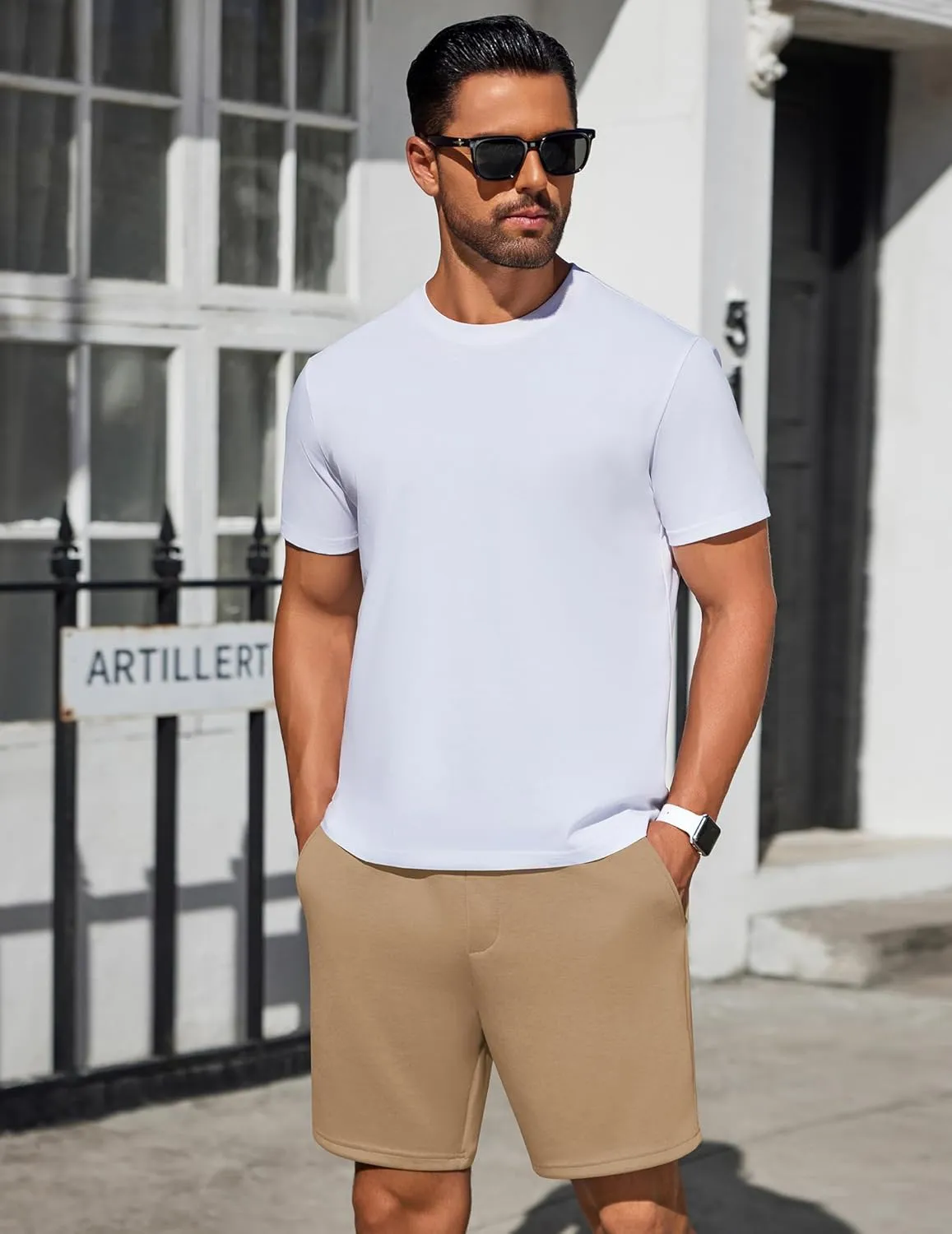PINSPARK Mens Lounge Sweat Shorts, 7" Casual Elastic Waist Gym Workout Shorts with Drawstring