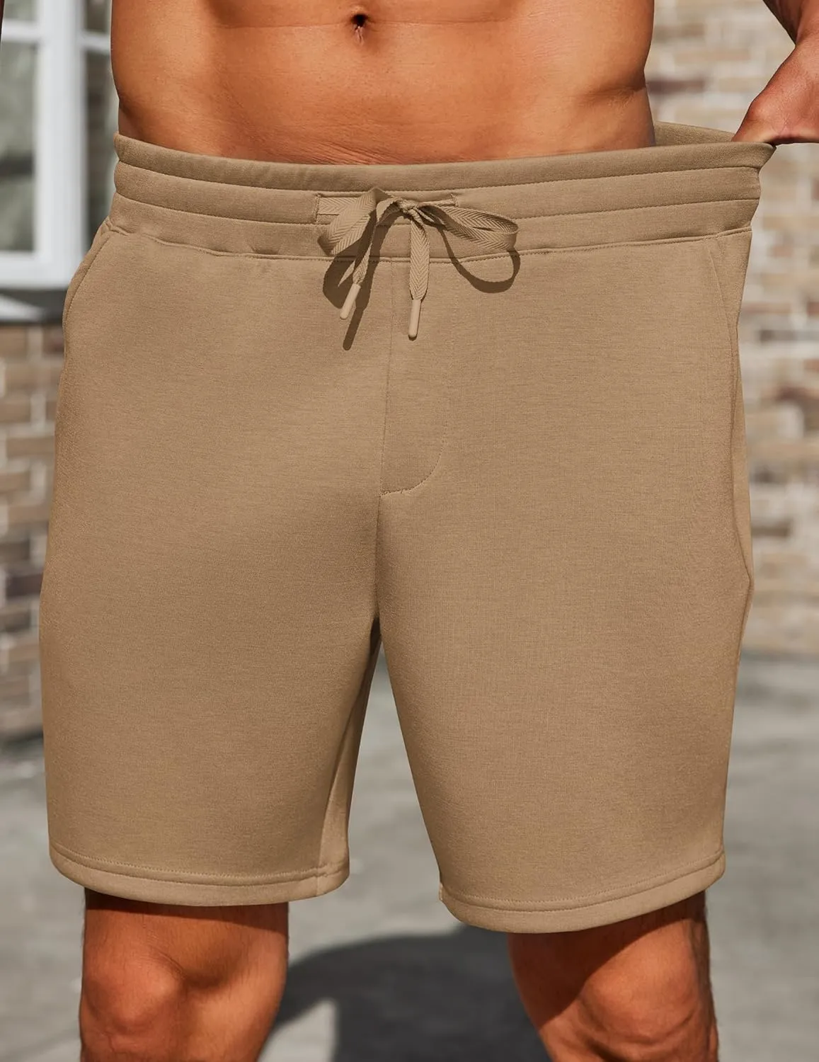 PINSPARK Mens Lounge Sweat Shorts, 7" Casual Elastic Waist Gym Workout Shorts with Drawstring