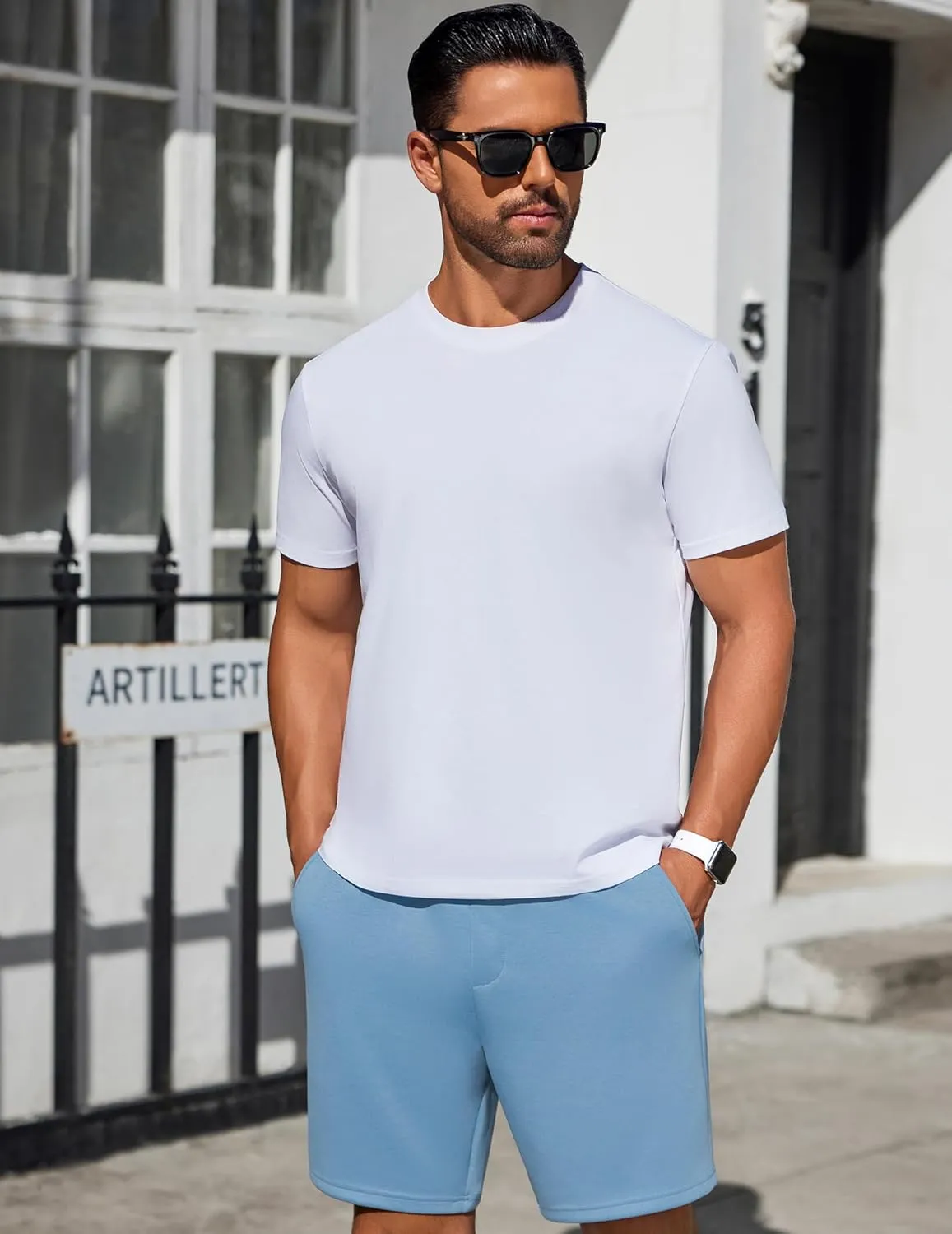 PINSPARK Mens Lounge Sweat Shorts, 7" Casual Elastic Waist Gym Workout Shorts with Drawstring