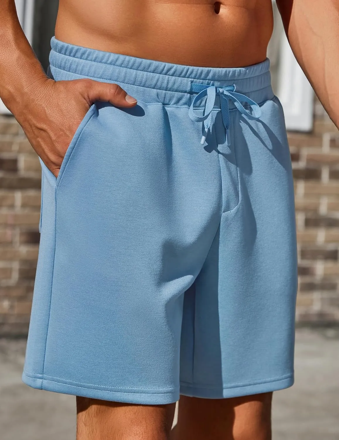 PINSPARK Mens Lounge Sweat Shorts, 7" Casual Elastic Waist Gym Workout Shorts with Drawstring