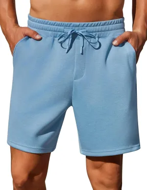 PINSPARK Mens Lounge Sweat Shorts, 7" Casual Elastic Waist Gym Workout Shorts with Drawstring