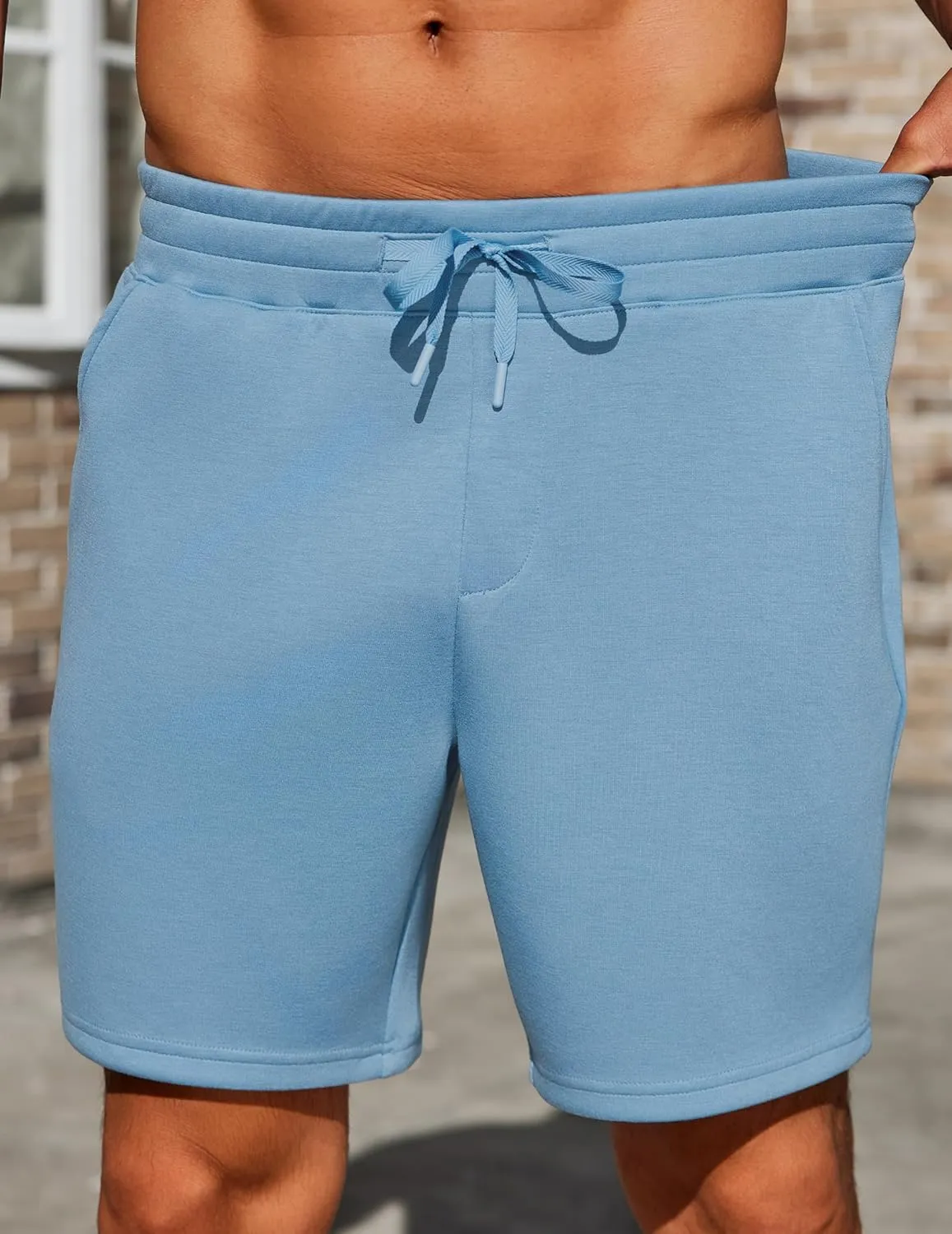 PINSPARK Mens Lounge Sweat Shorts, 7" Casual Elastic Waist Gym Workout Shorts with Drawstring