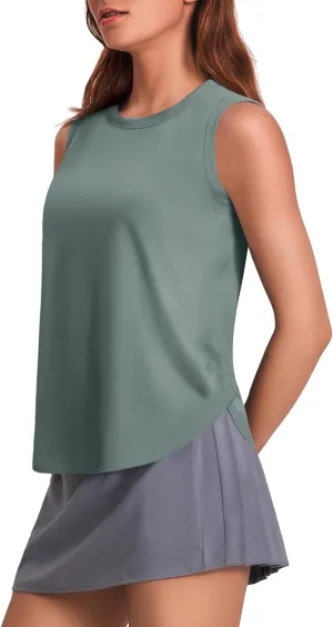 PINSPARK Workout Tank Tops Woman UPF 50  Yoga Tanks Quick Dry Sleeveless Gym Shirts with Side Slits Loose Fit Athletic Top
