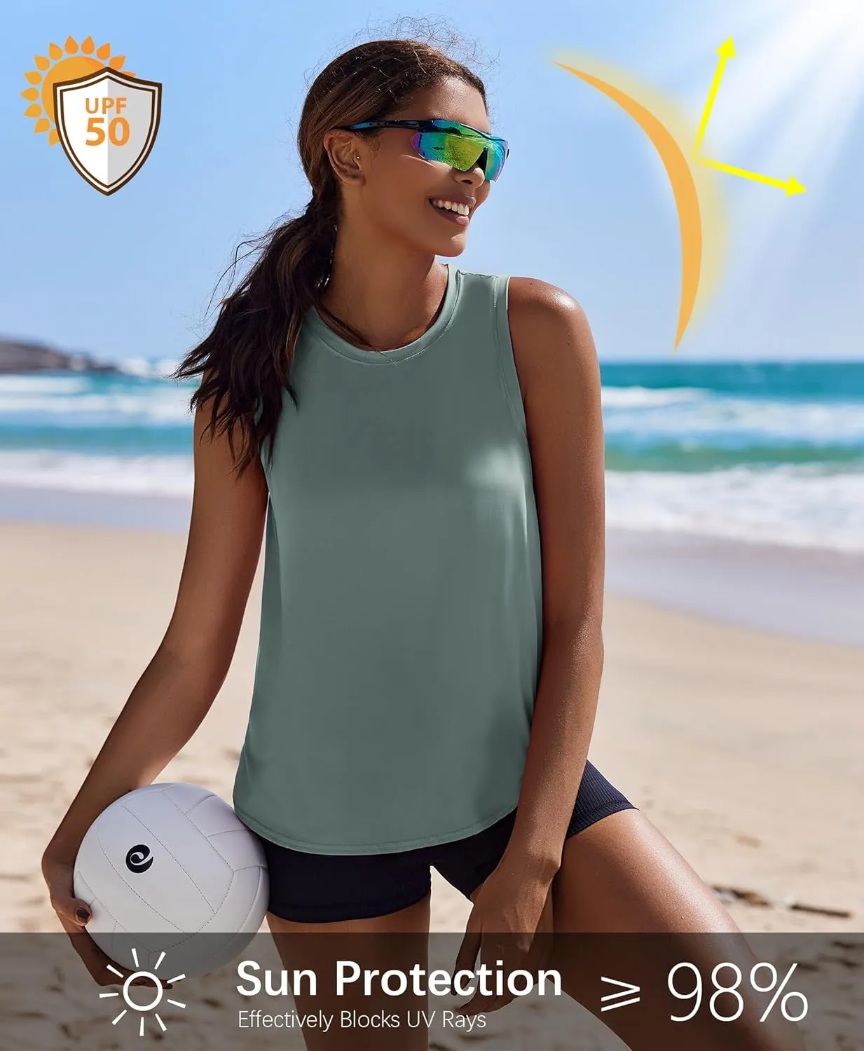 PINSPARK Workout Tank Tops Woman UPF 50  Yoga Tanks Quick Dry Sleeveless Gym Shirts with Side Slits Loose Fit Athletic Top