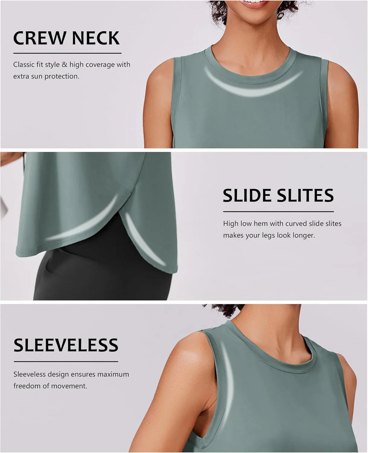 PINSPARK Workout Tank Tops Woman UPF 50  Yoga Tanks Quick Dry Sleeveless Gym Shirts with Side Slits Loose Fit Athletic Top