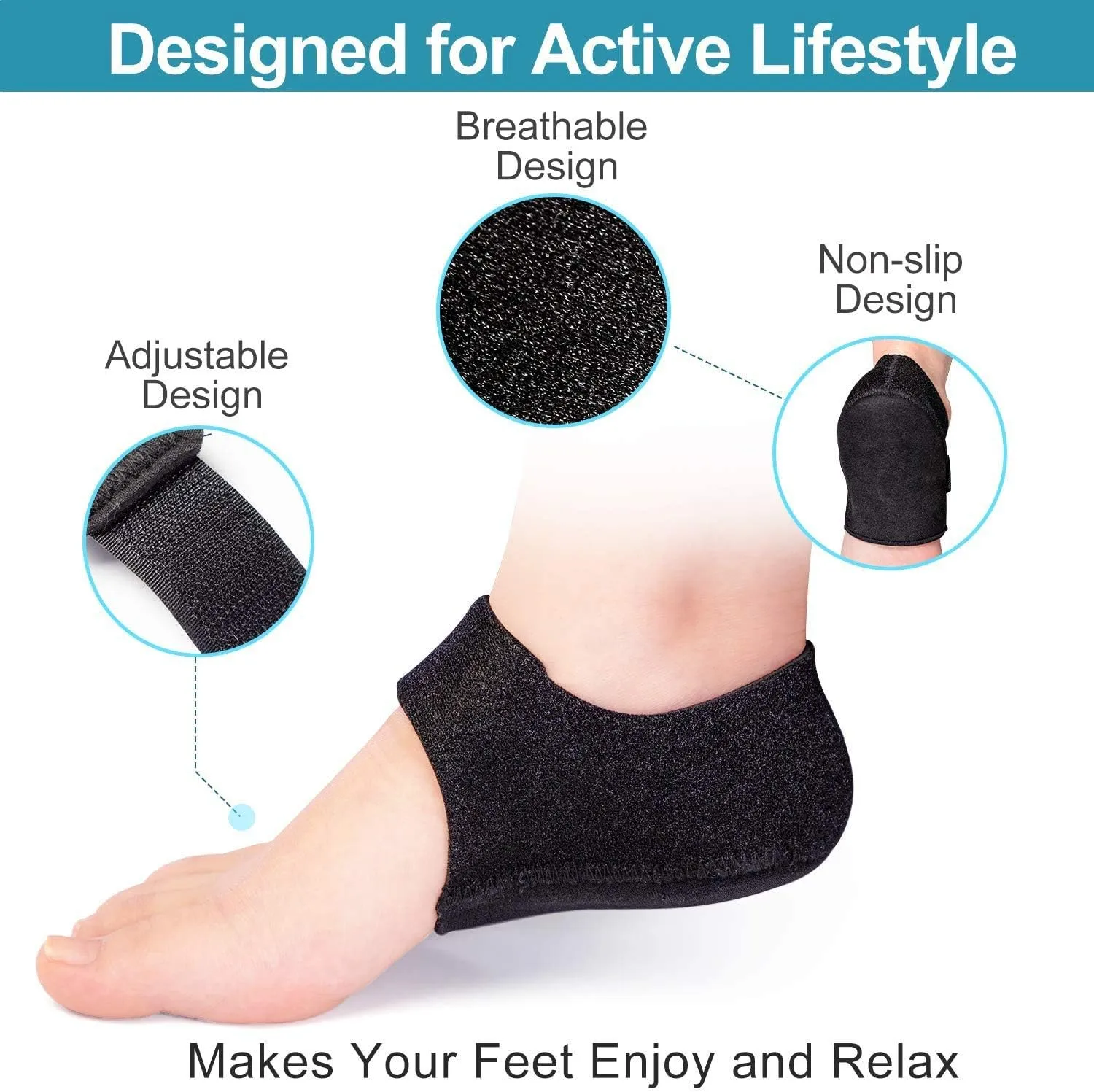 Plantar Fasciitis Heel Cups for Heel Pain Updated Version Heel Protectors, Sleeves Pads, Heel Support for Heel Pain, Heel Spur, Cracked Heels for Women and Men (Black, M 8.5-12 / W 10-13)