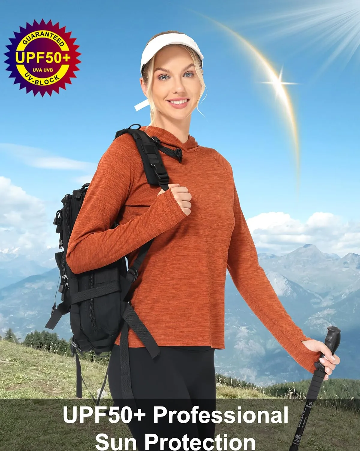 Roadbox Women's Sun Protection Hoodie UPF 50  Long Sleeve Hiking Fishing Hooded Shirt, UV Rash Guard for Women