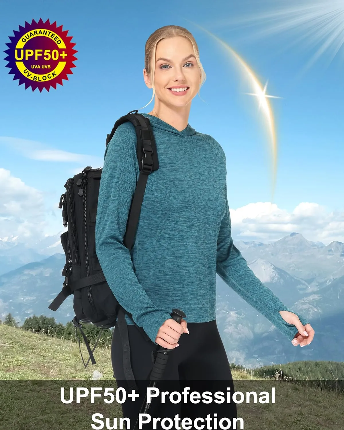 Roadbox Women's Sun Protection Hoodie UPF 50  Long Sleeve Hiking Fishing Hooded Shirt, UV Rash Guard for Women