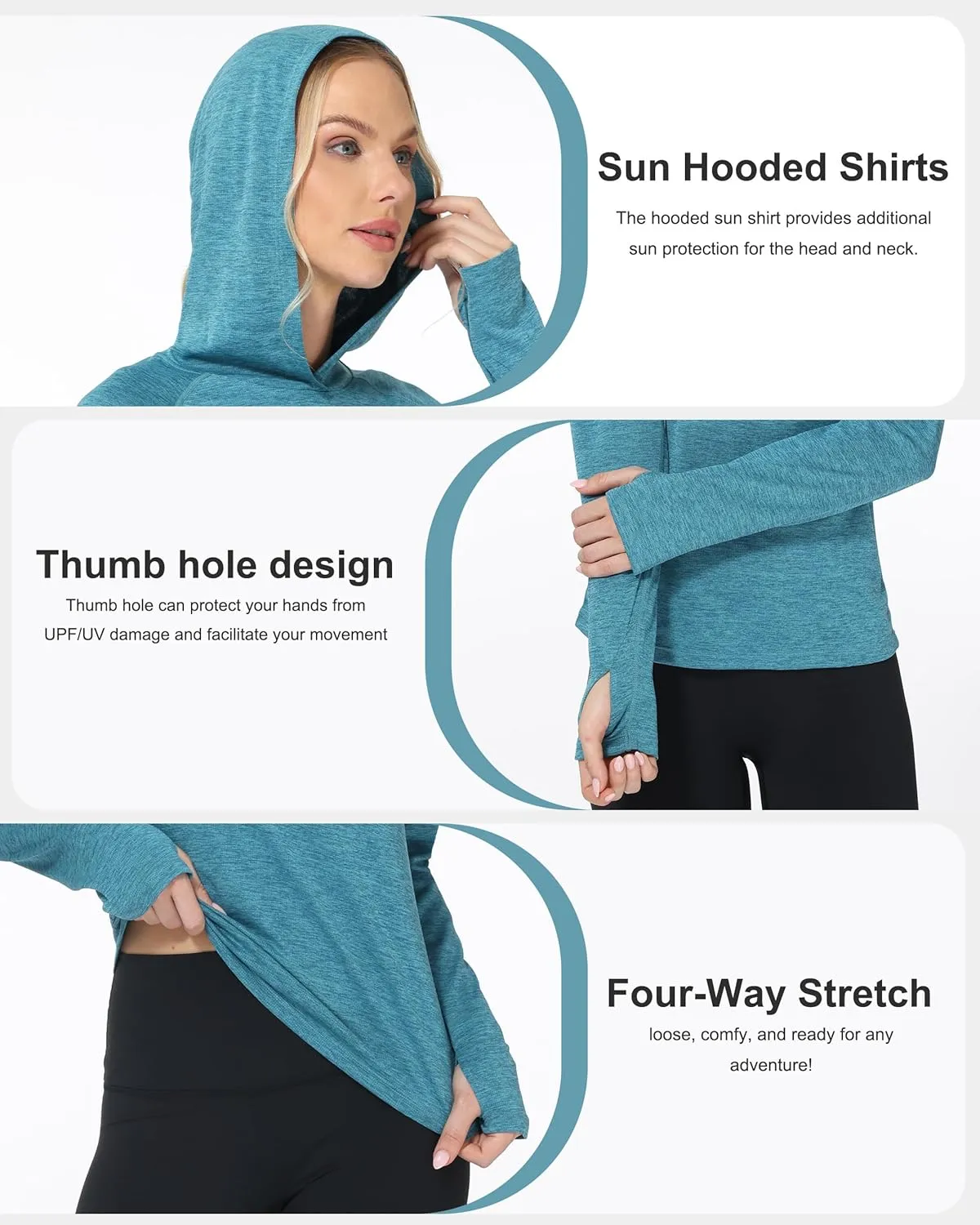 Roadbox Women's Sun Protection Hoodie UPF 50  Long Sleeve Hiking Fishing Hooded Shirt, UV Rash Guard for Women