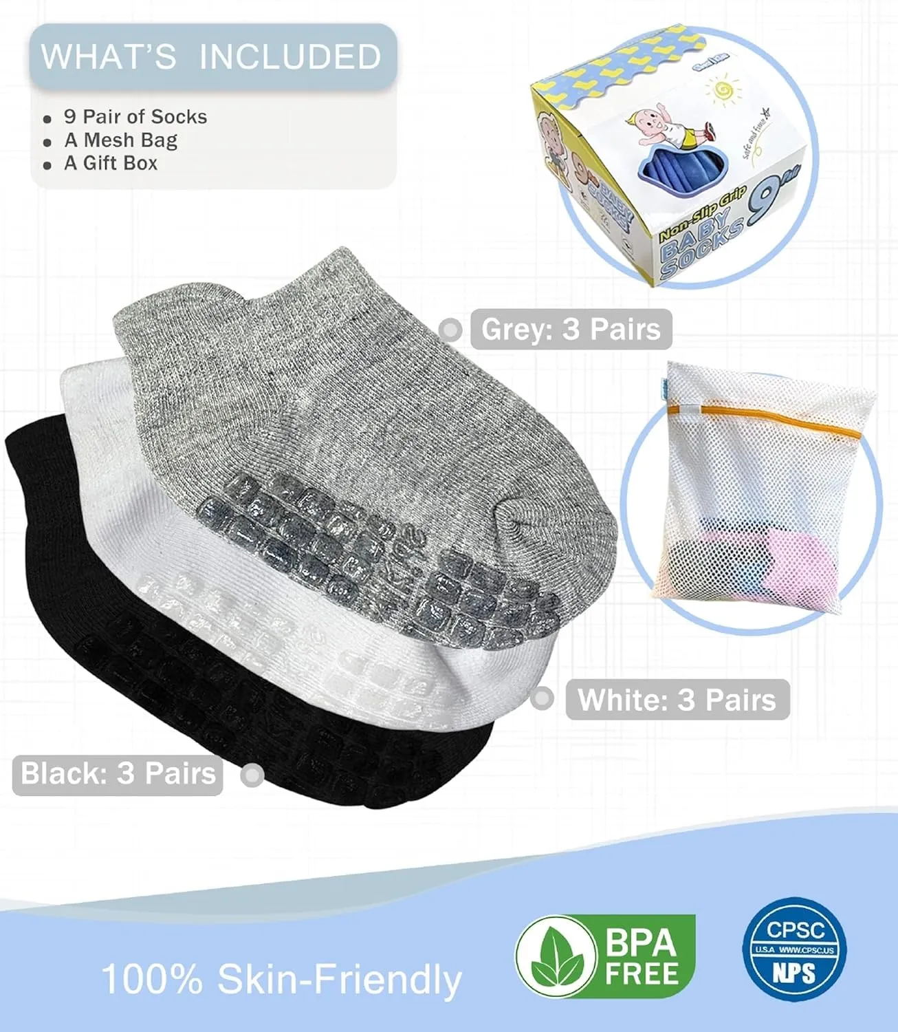Simply Kids Non-Slip Toddler Ankle Socks (9 Pairs)  Superior Grip, Soft Cotton, for Active Baby Girls & Boys (Ages 0-7)