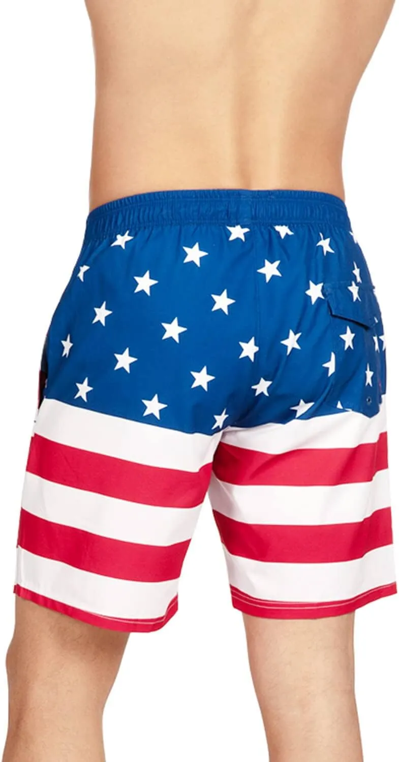 Tipsy Elves Men's USA Swimming Trunks 7'' Inseam 4 Way Stretch Fabric w/Mesh Liner Swim Trunks for Men Bathing Suit