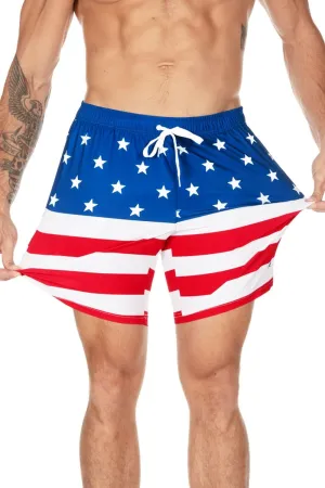 Tipsy Elves Men's USA Swimming Trunks 7'' Inseam 4 Way Stretch Fabric w/Mesh Liner Swim Trunks for Men Bathing Suit