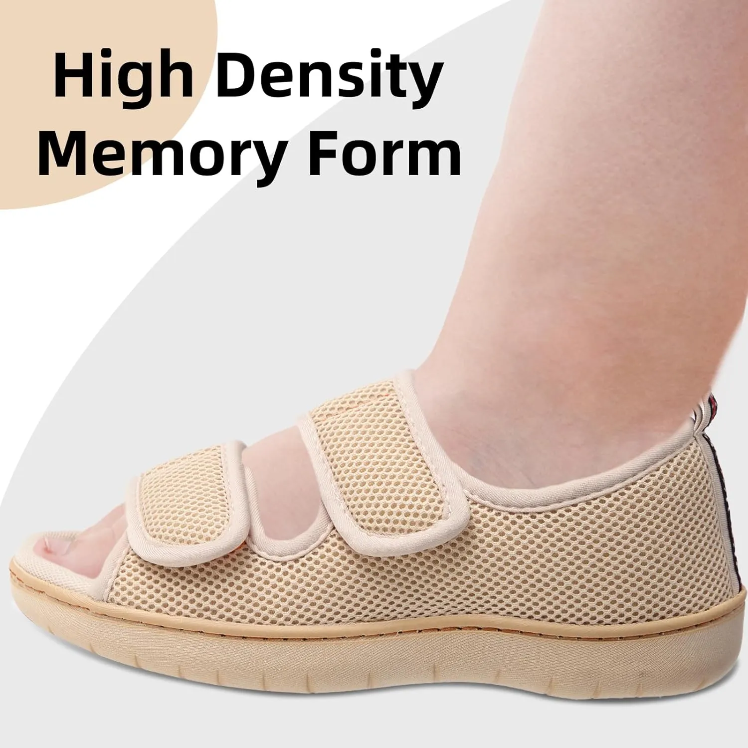 Women Men's Open Toe Diabetic Recovery Slippers Adjustable Slipper with Anti-Slip Indoor Outdoor Sole Grey Black Beige Color US6-US13