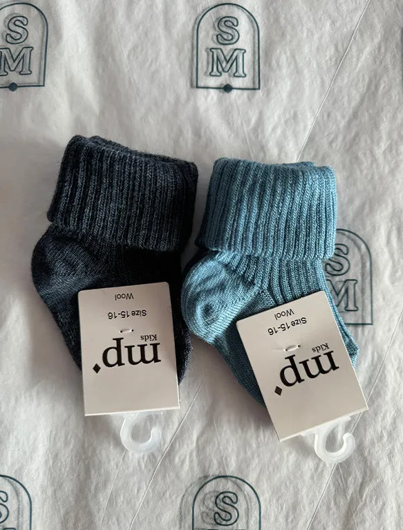 Wool Rib Socks in Denim Melange