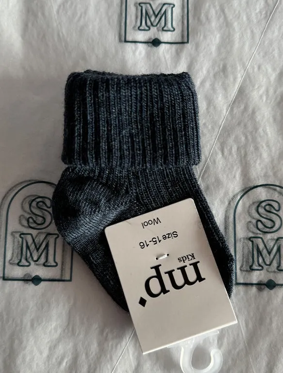 Wool Rib Socks in Denim Melange